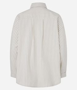 Camisa Listrada em Tricoline com Prega na Manga