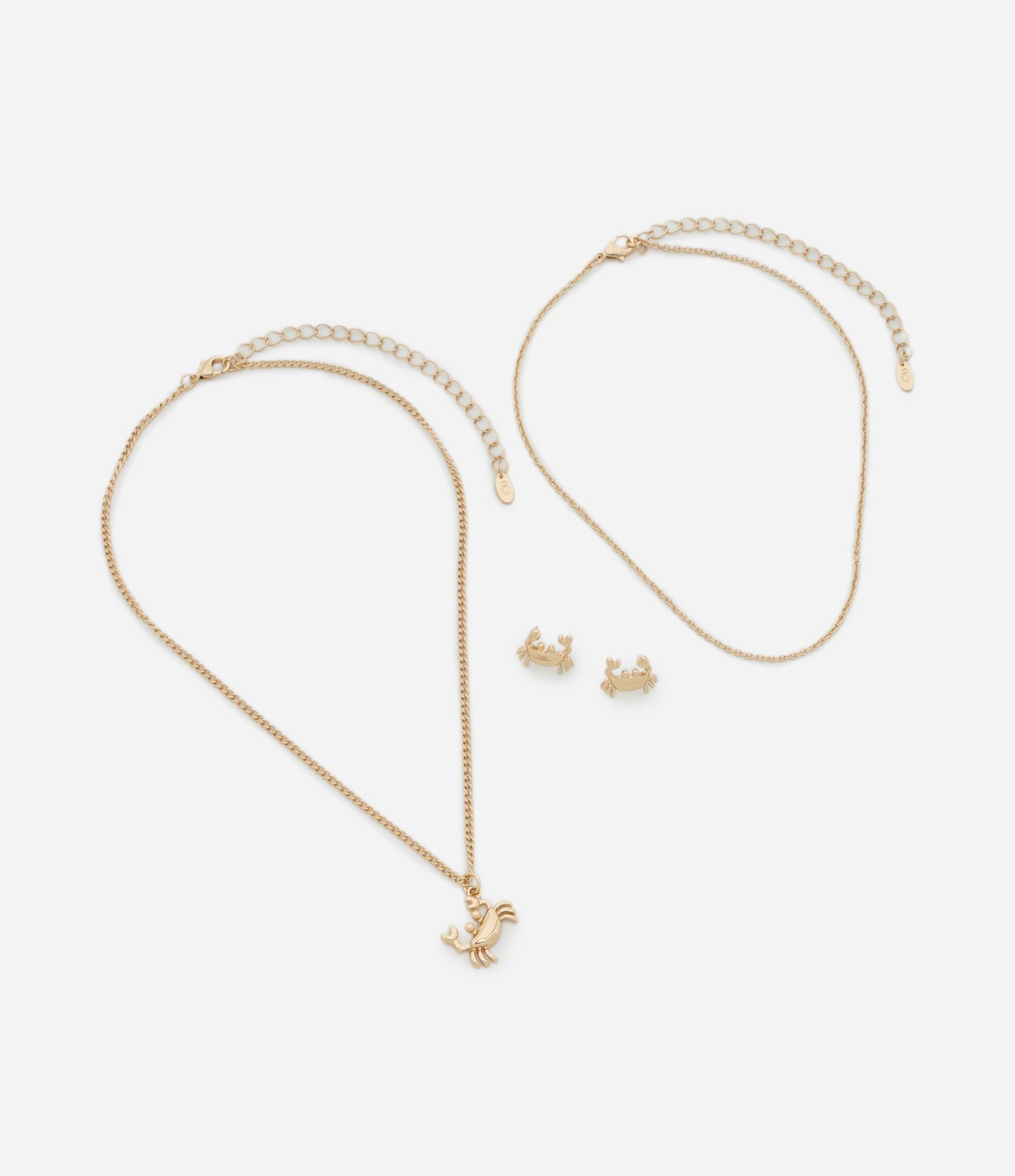 Conjunto de Colar Camada com Pingente de Caranguejo e Brinco Botão Dourado 2