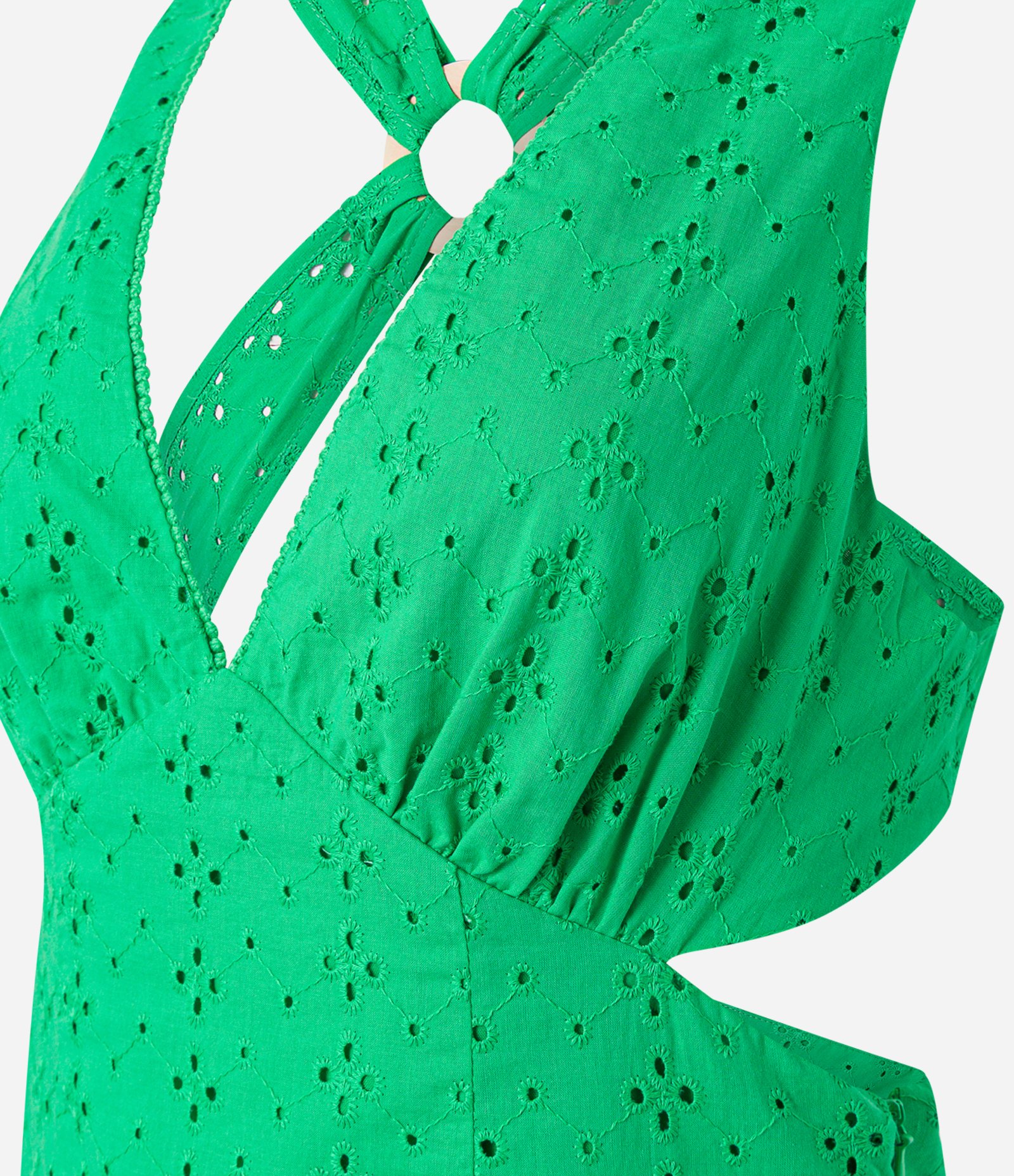 Vestido Midi com Frente Única e Tiras em X nas Costas com Aviamento Verde 7