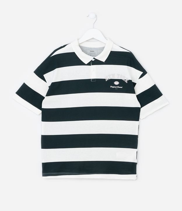 Camiseta Polo Infantil com Estampa Listrada - Tam 5 a 14 Anos