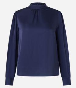 Blusa Acetinado com Gola Alta e Punho Ajustado