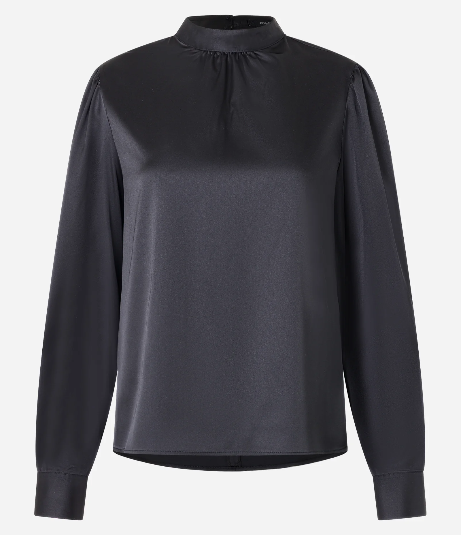 Blusa Acetinada com Gola Padre com Botão no Punho Preto 1