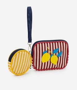 Kit 02 Nécessaire Retangular e Redonda com Estampa Tropical e Listras