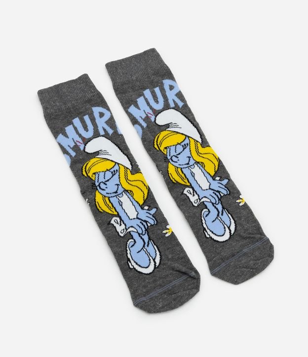 Meia Cano Alto em Algodão com Estampa Smurfette