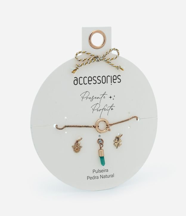 Pulseira Ajustável com Pingentes e Pedra Natural