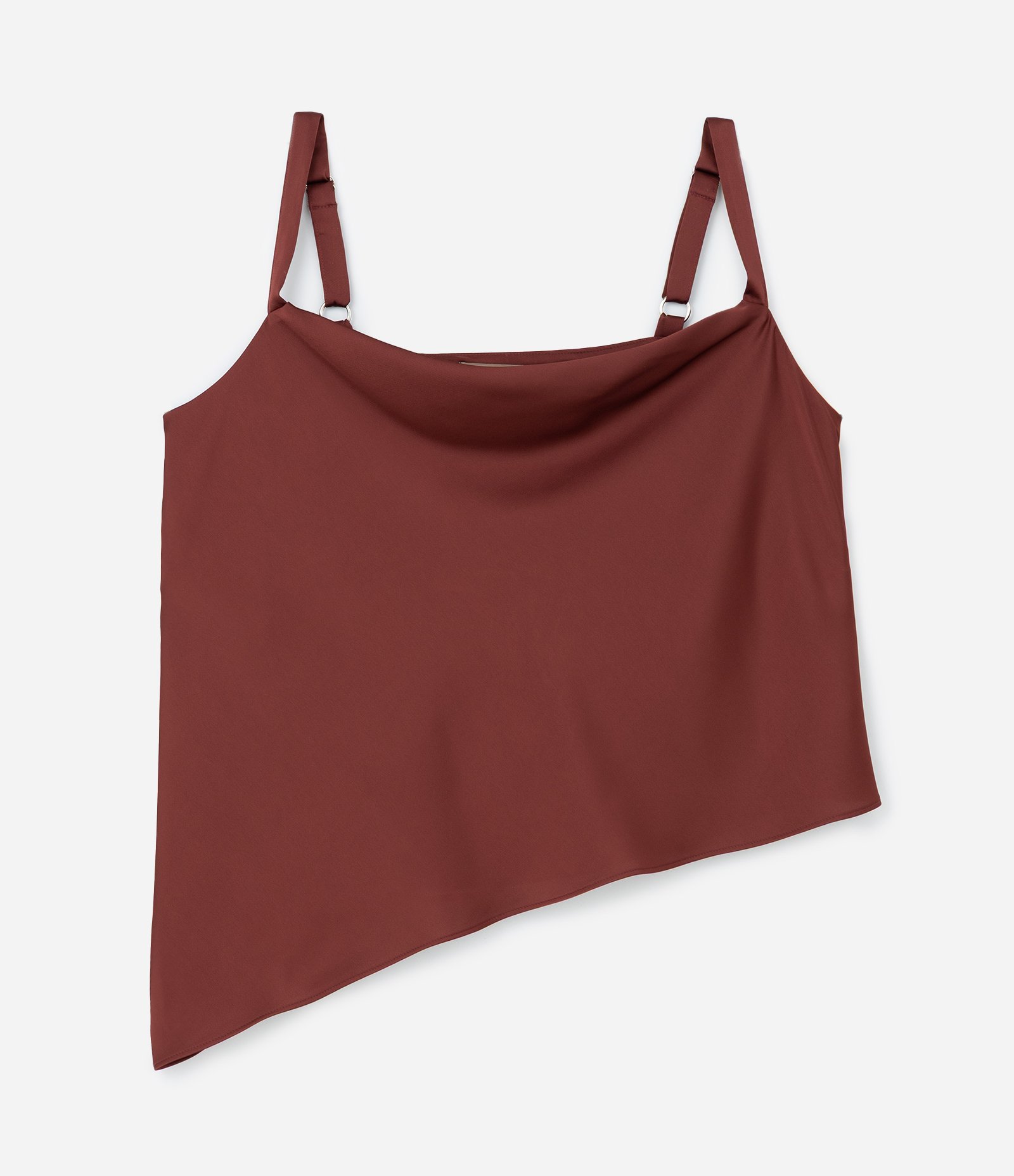 Blusa Acetinada com Decote Degagê e Barra Irregular Curve & Plus Size Marrom 6