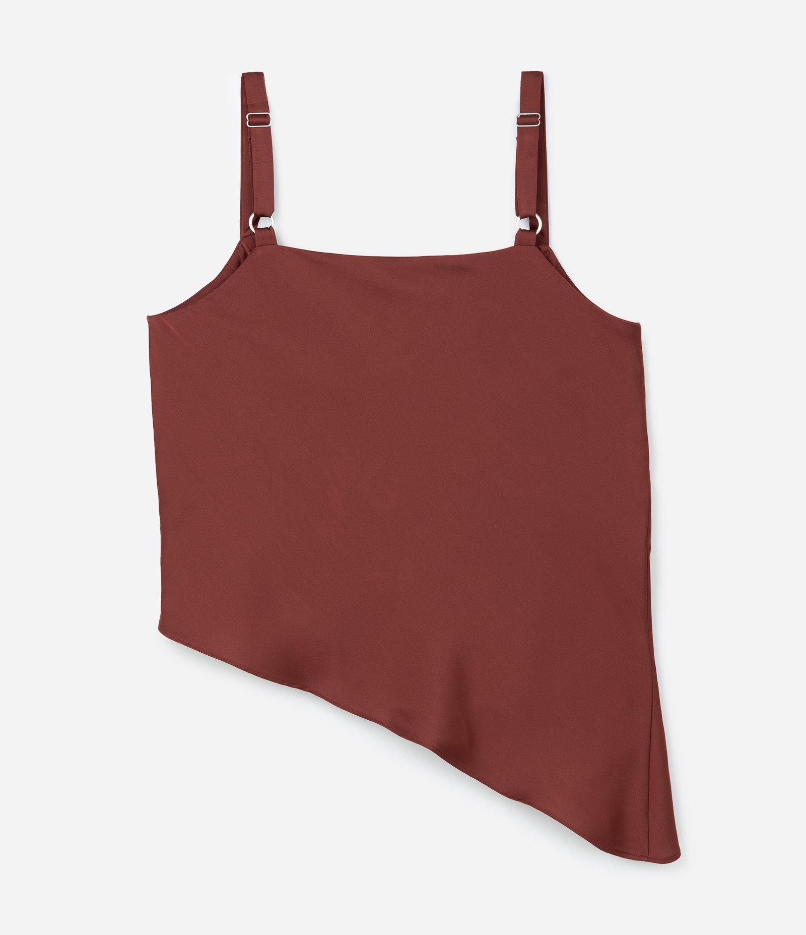 Blusa Acetinada com Decote Degagê e Barra Irregular Curve & Plus Size Marrom 7