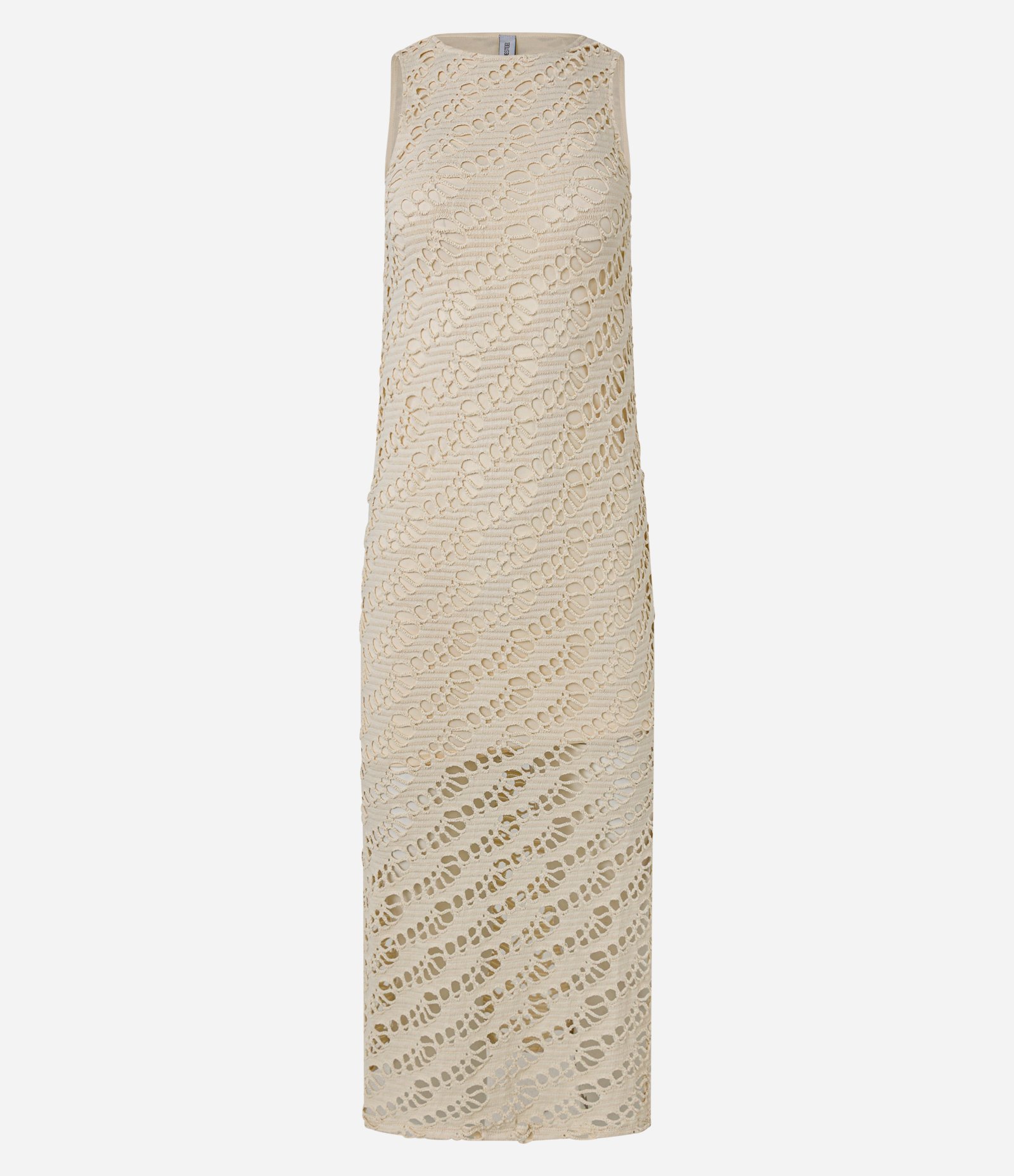 Vestido Midi sem Manga com Textura Bege 6