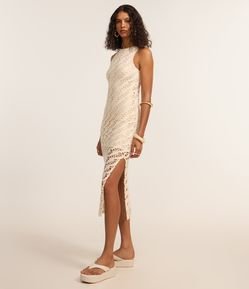 Vestido Midi sem Manga com Textura