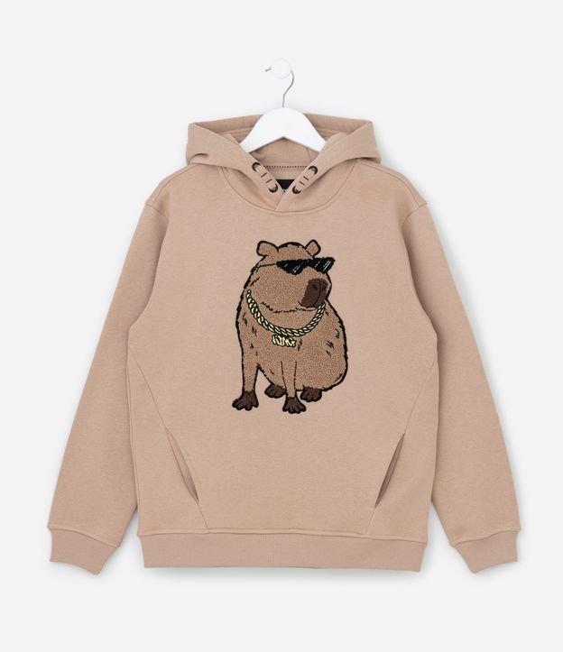 Blusão Infantil em Chenille com Estampa de Capiva - Tam 5 a 14 Anos