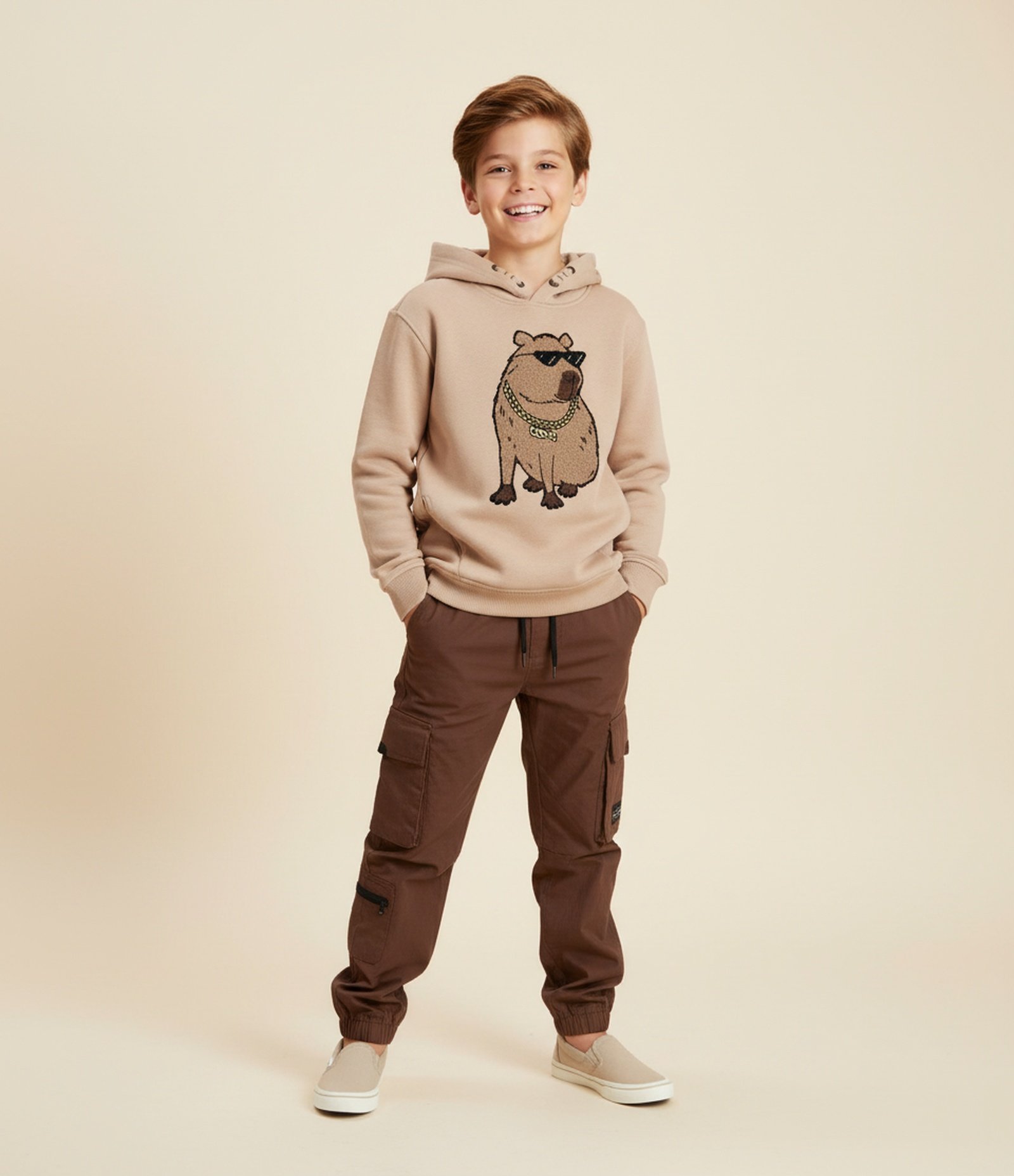 Blusão Infantil em Chenille com Estampa de Capiva - Tam 5 a 14 Anos Marrom 1