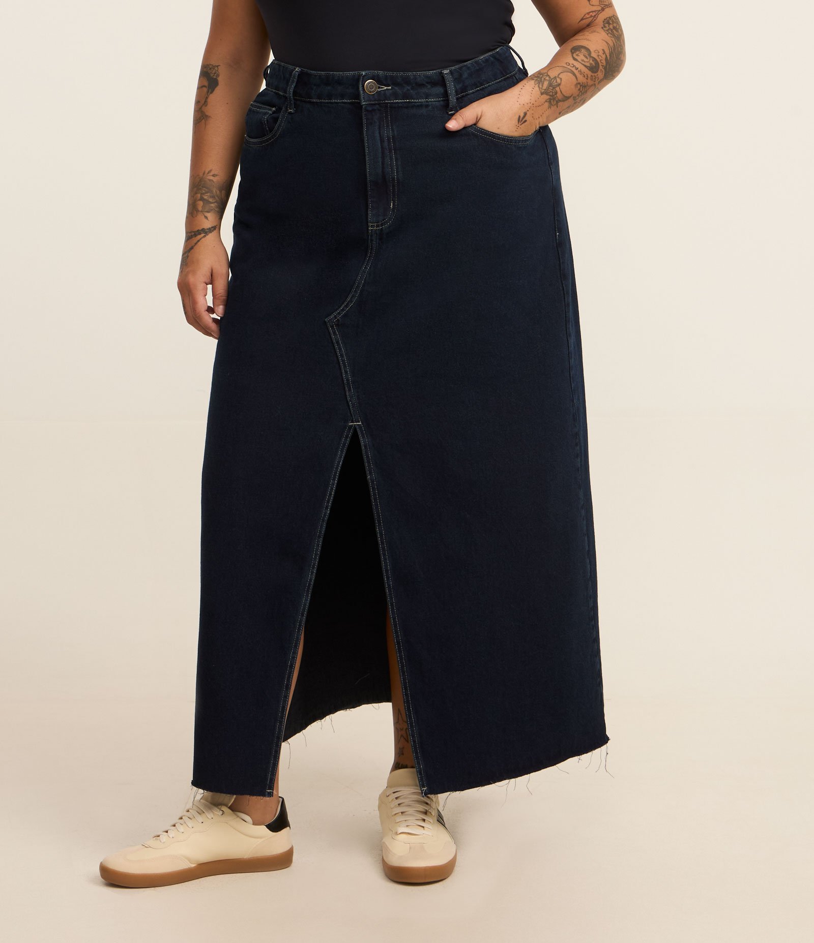 Saia Midi em Jeans com Fenda Curve & Plus Size Azul 1