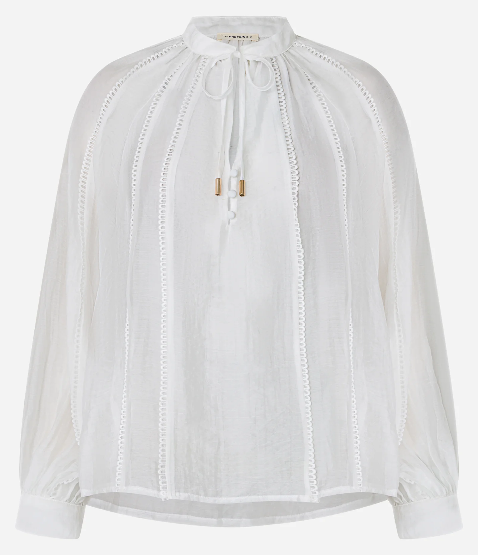 Blusa Bata em Voal com Amarração e Picuetas Branco 5