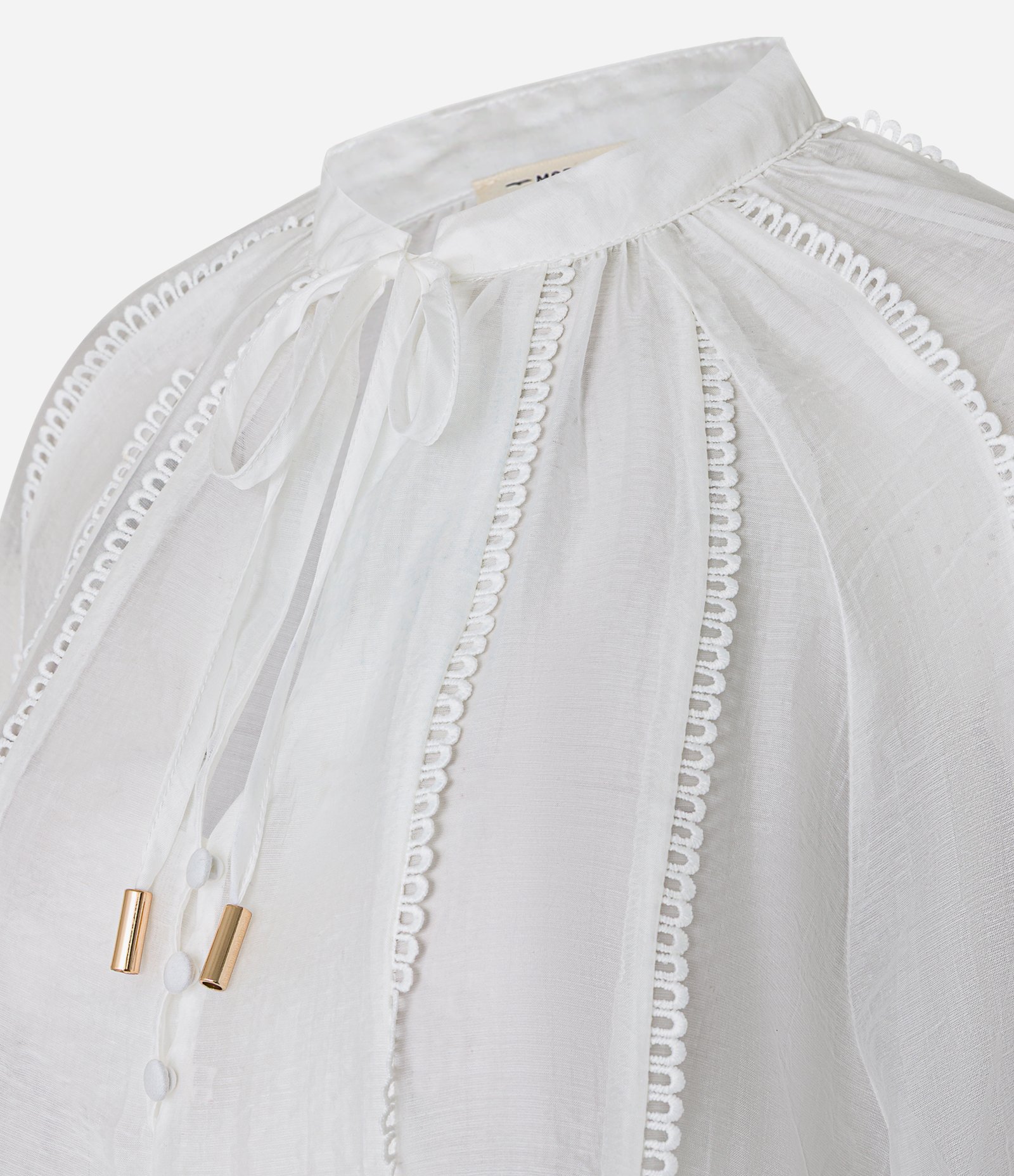 Blusa Bata em Voal com Amarração e Picuetas Branco 6