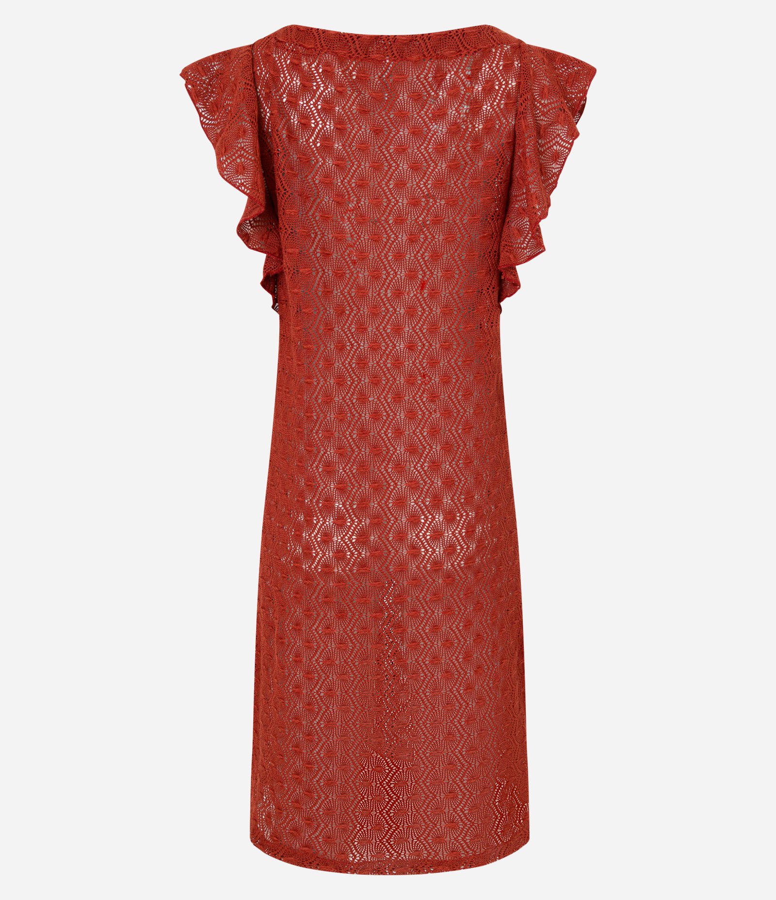 Vestido Longo em Renda com Babado nos Ombros Vermelho 8