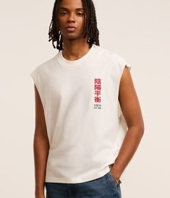 Regata Boxy em Algodão com Estampa Oriental