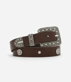 Cinto Western Médio em PU com Metais Trabalhados