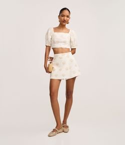 Short Saia em Viscolinho com Estampa de Conchas