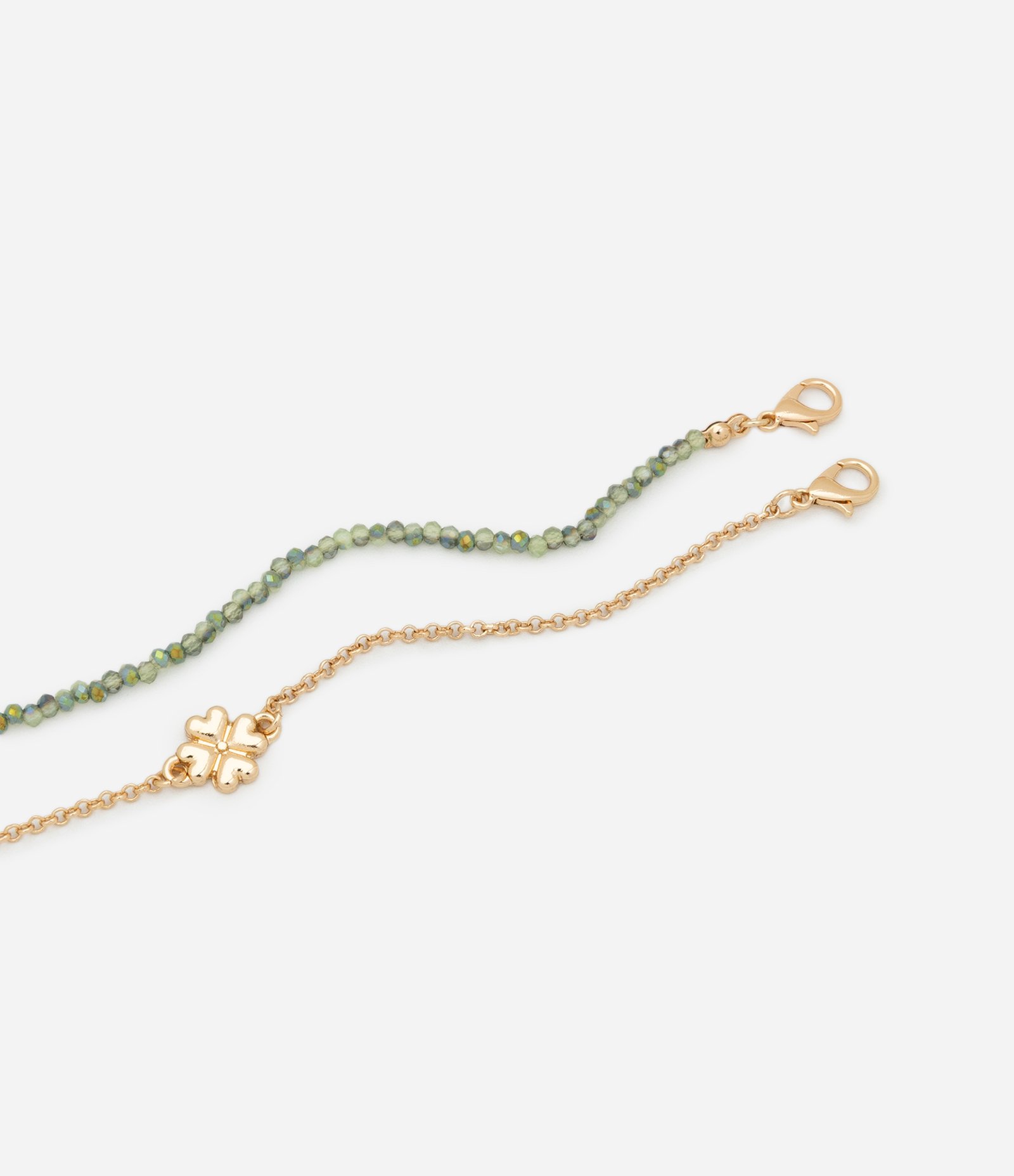 Kit 02 Pulseiras com Cristais Artificiais e Pingente de Trevo Dourado 3