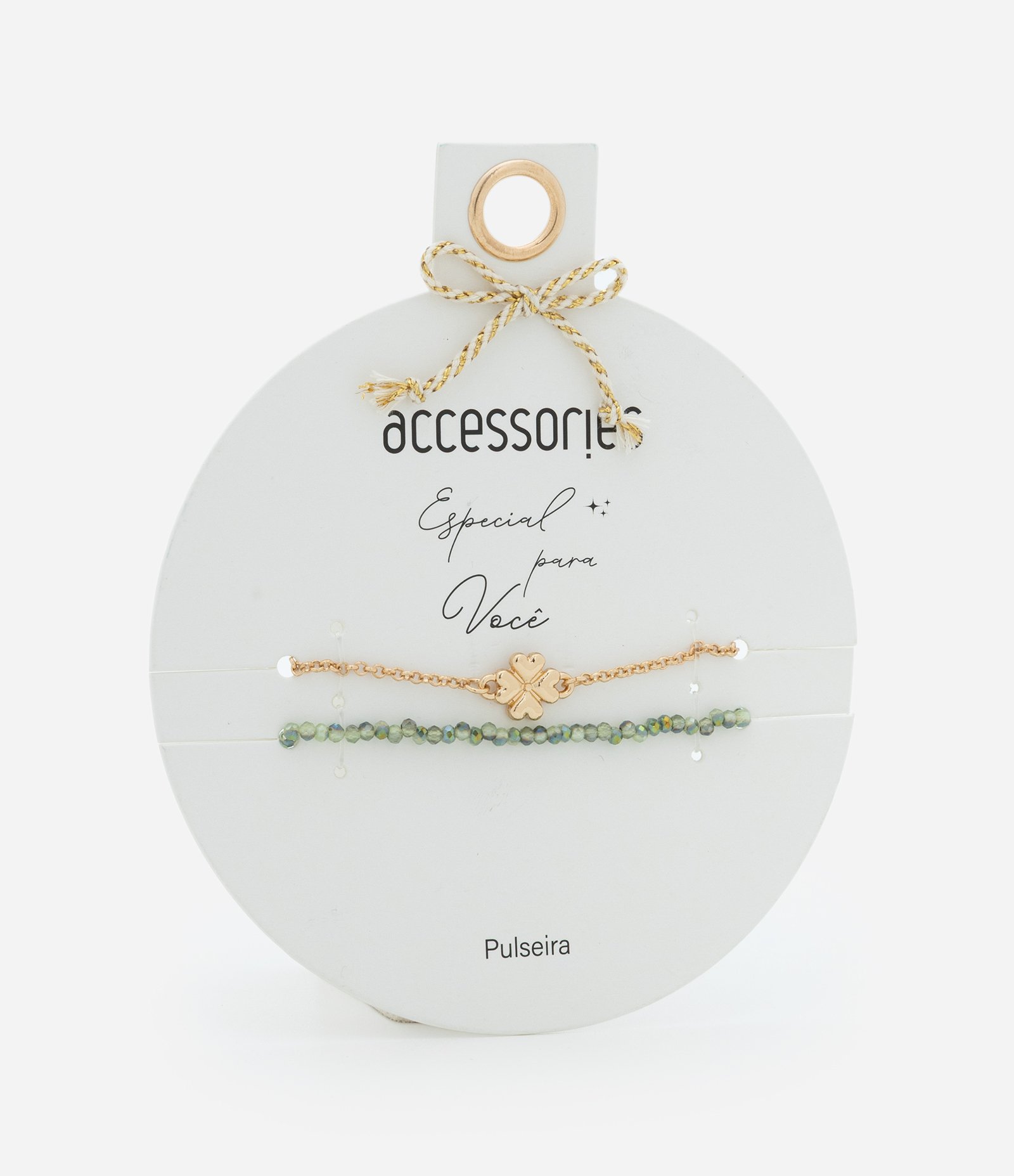 Kit 02 Pulseiras com Cristais Artificiais e Pingente de Trevo Dourado 1