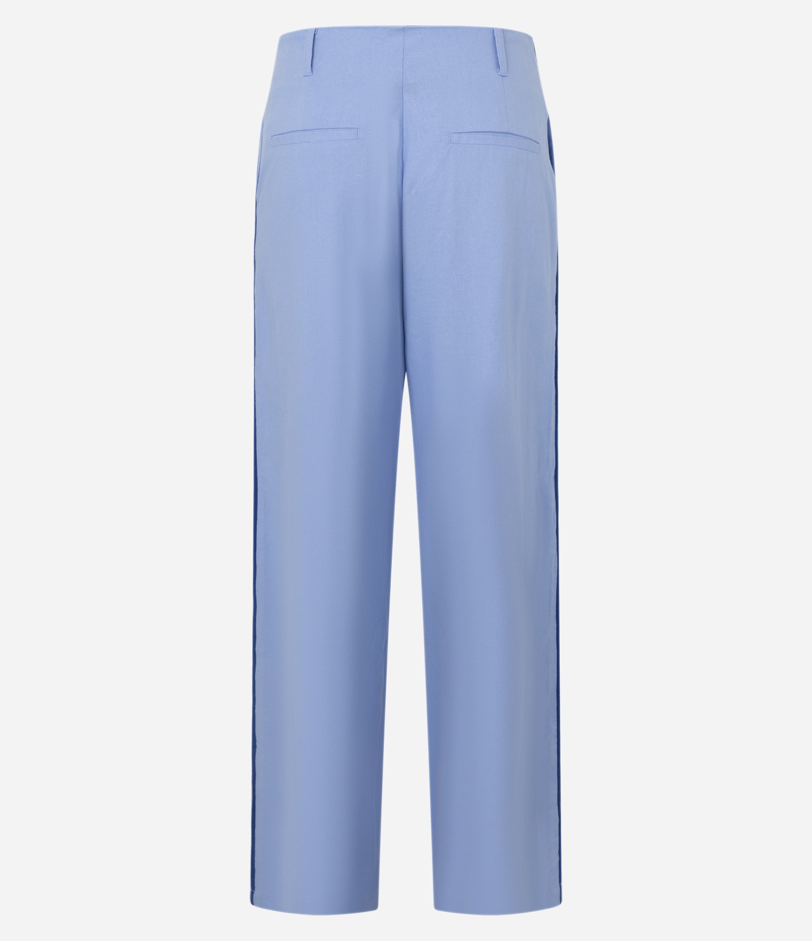 Calça Wide Leg Cintura Alta em Viscolinho com Listra Lateral Azul 8