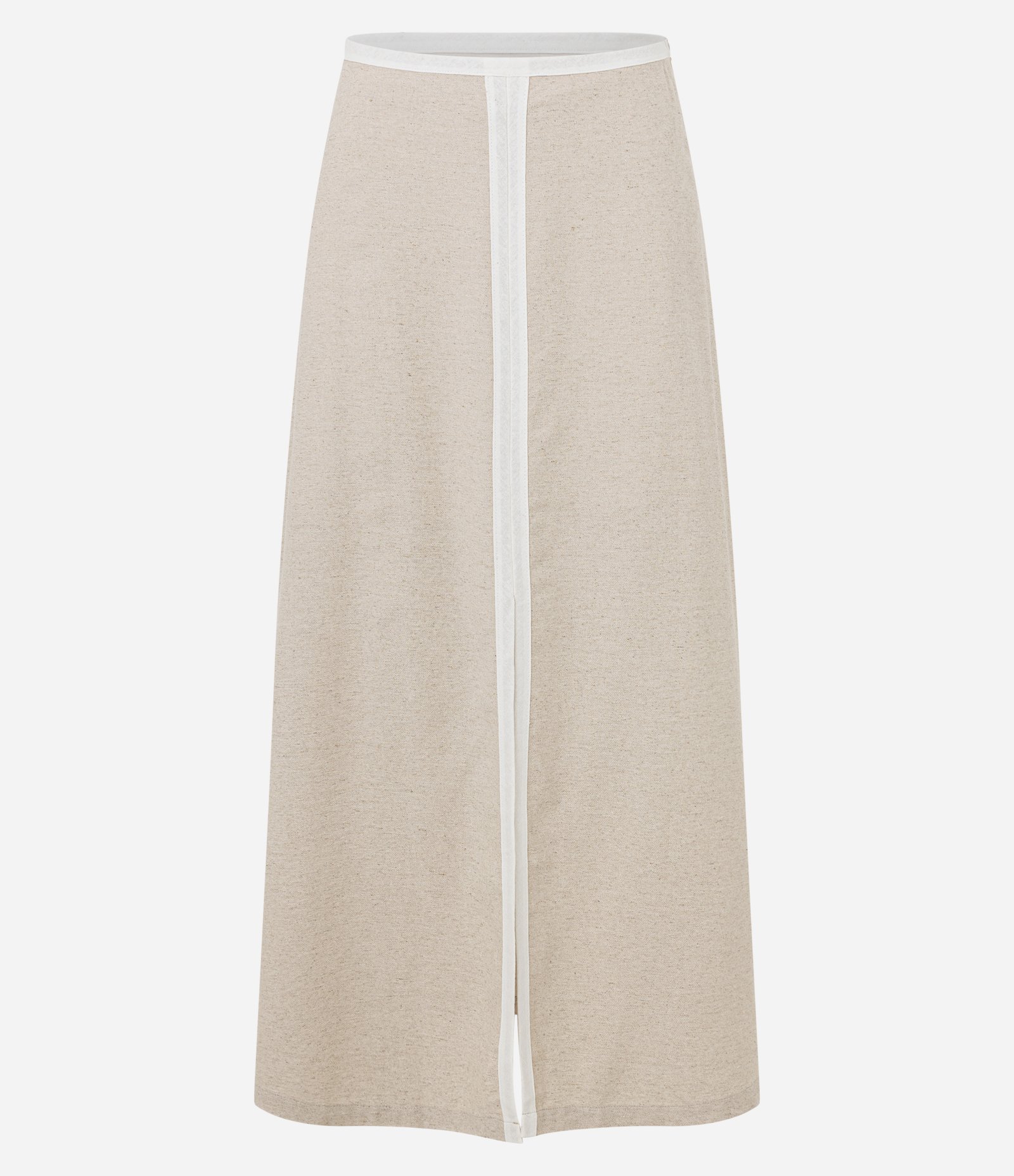 Saia Evasê Midi em Viscolinho com Viés Contrastante Bege 6