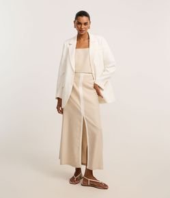 Saia Evasê Midi em Viscolinho com Viés Contrastante