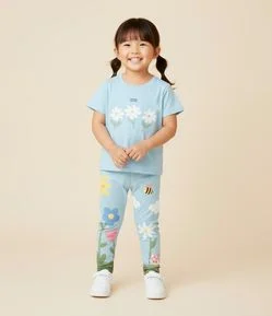 Calça Legging Infanitl em Cotton com Estampa da Natureza - Tam 1 A 6 Anos