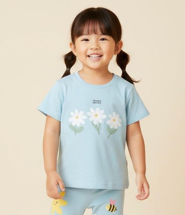 Blusa Infantil com Estampa de Margaridas - Tam 1 a 6 Anos