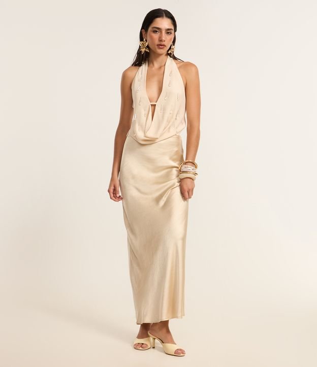 Saia New Midi em Cetim com Fenda