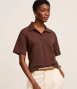 Blusa em Algodão com Gola Polo e Manga Curta