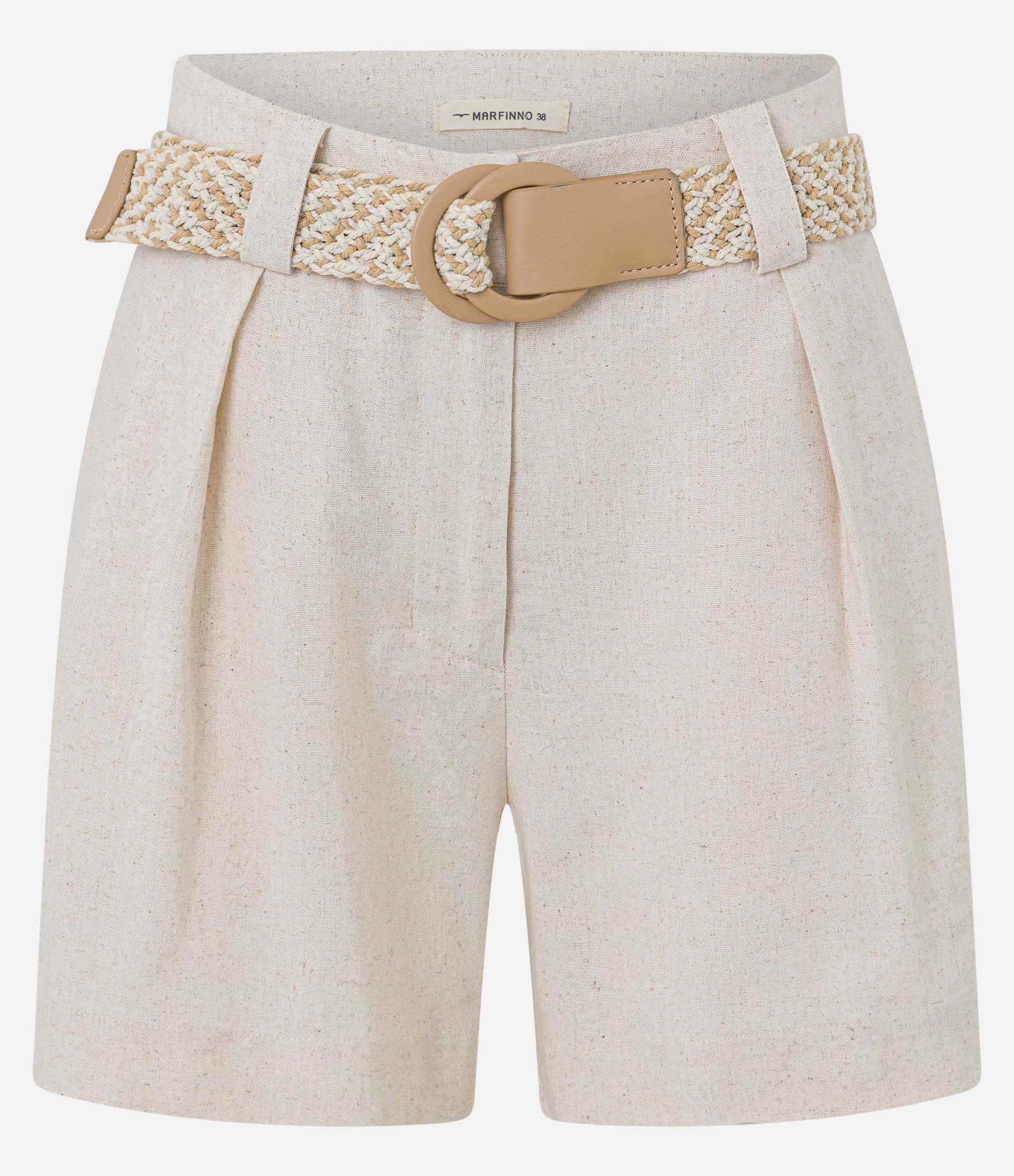Short Reto Cintura Alta em Viscolinho com Cinto de Ráfia Bege 5