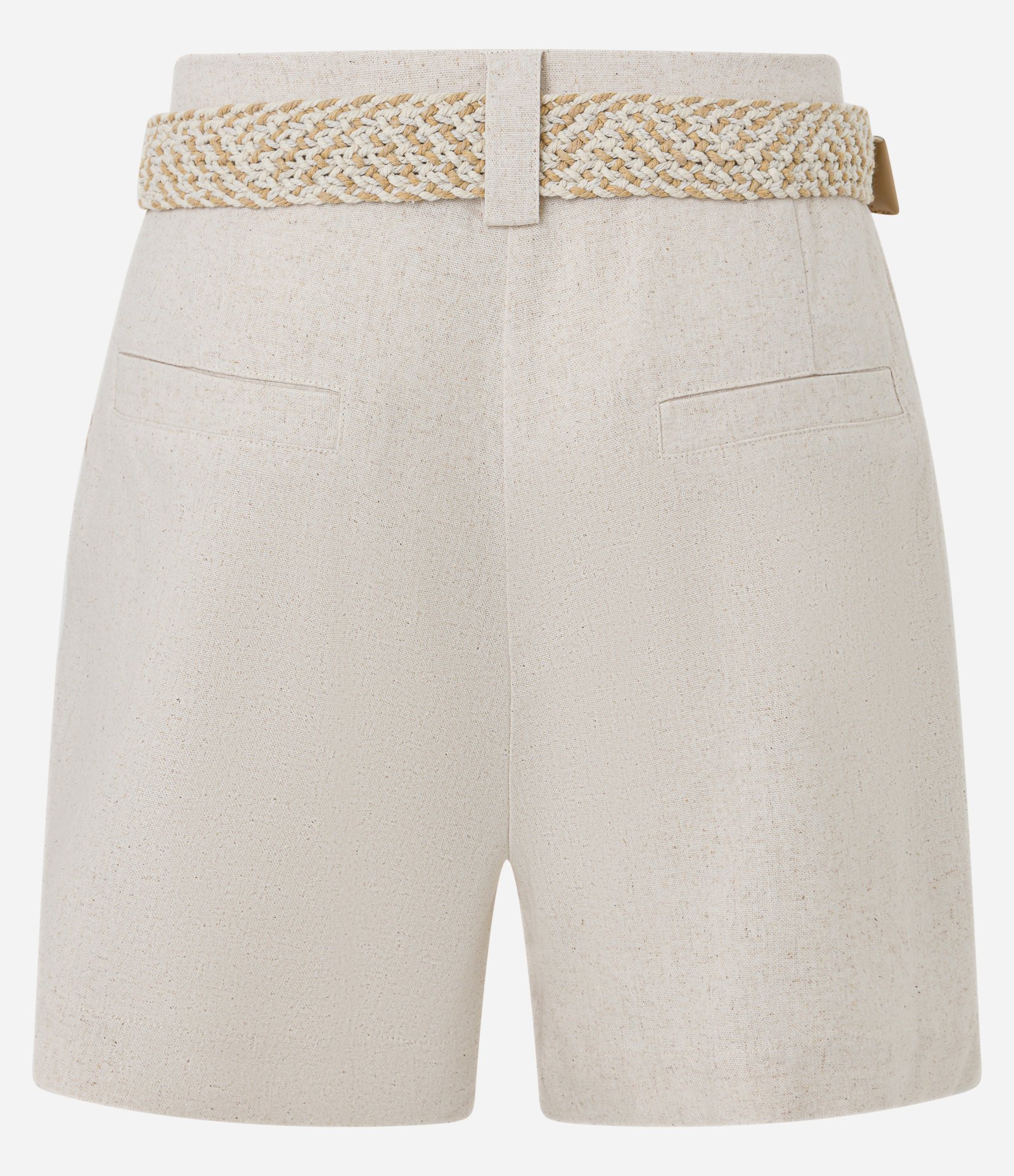 Short Reto Cintura Alta em Viscolinho com Cinto de Ráfia Bege 6
