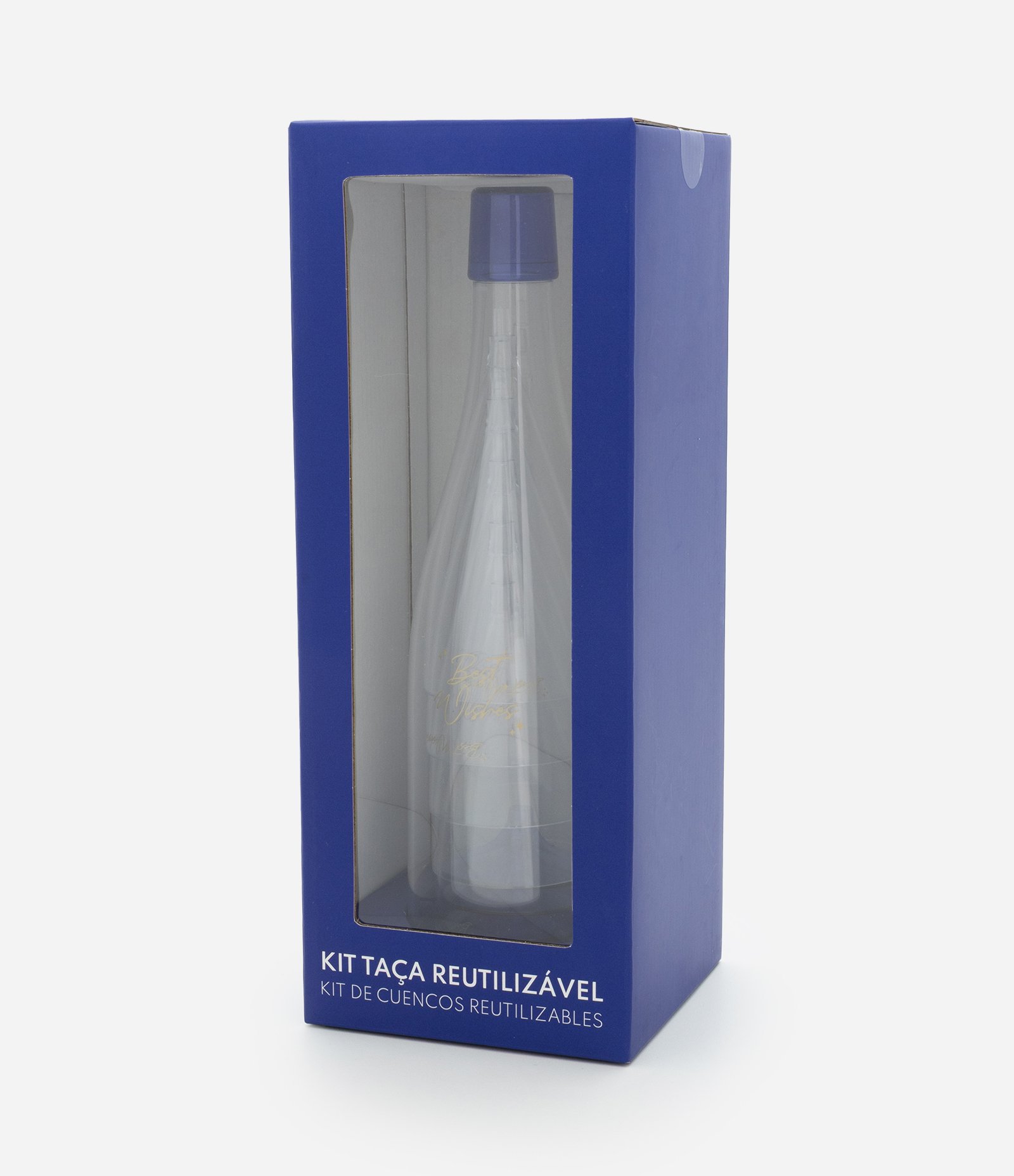 Kit 06 Taças e 01 Garrafa com Lettering Best Wishes Azul/Transparente 2