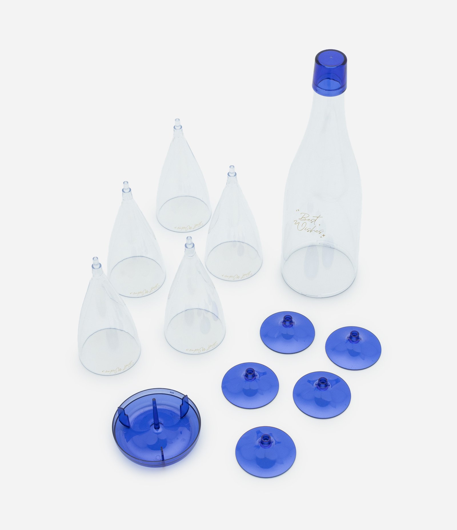 Kit 06 Taças e 01 Garrafa com Lettering Best Wishes Azul/Transparente 3