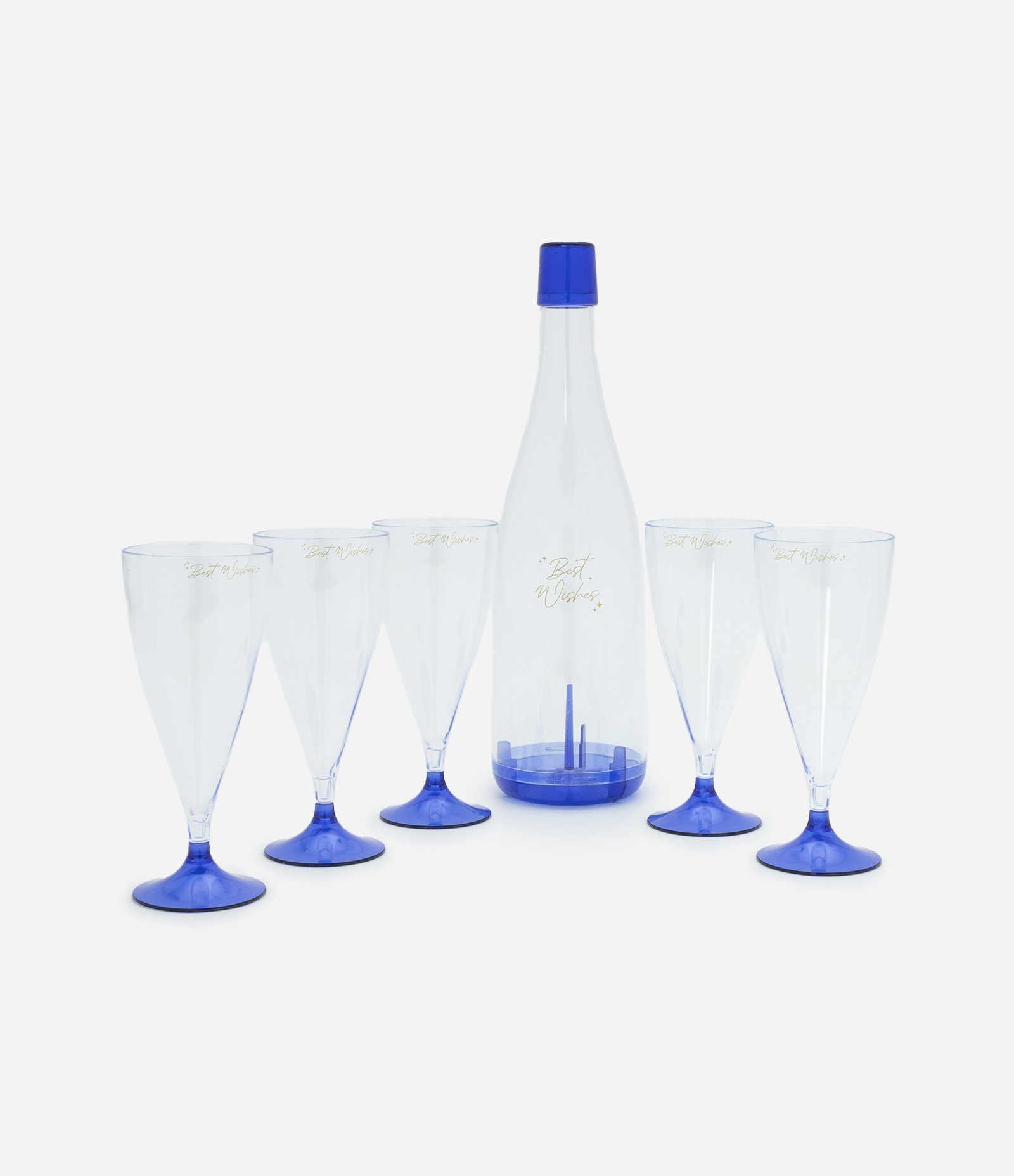 Kit 06 Taças e 01 Garrafa com Lettering Best Wishes Azul/Transparente 4