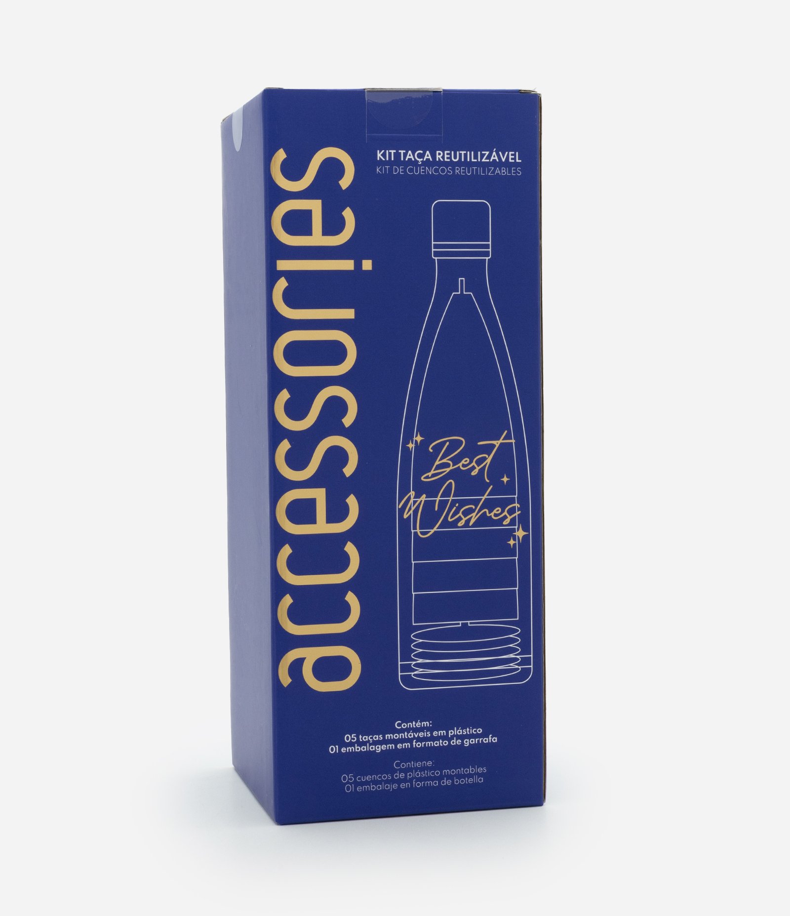 Kit 06 Taças e 01 Garrafa com Lettering Best Wishes Azul/Transparente 5