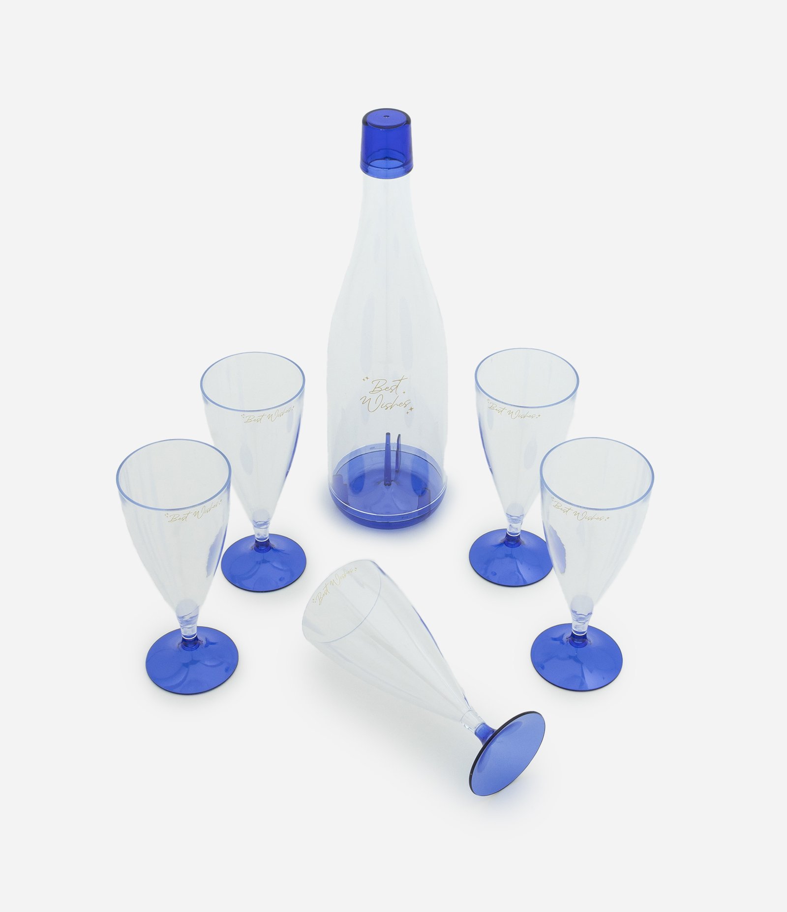 Kit 06 Taças e 01 Garrafa com Lettering Best Wishes Azul/Transparente 7