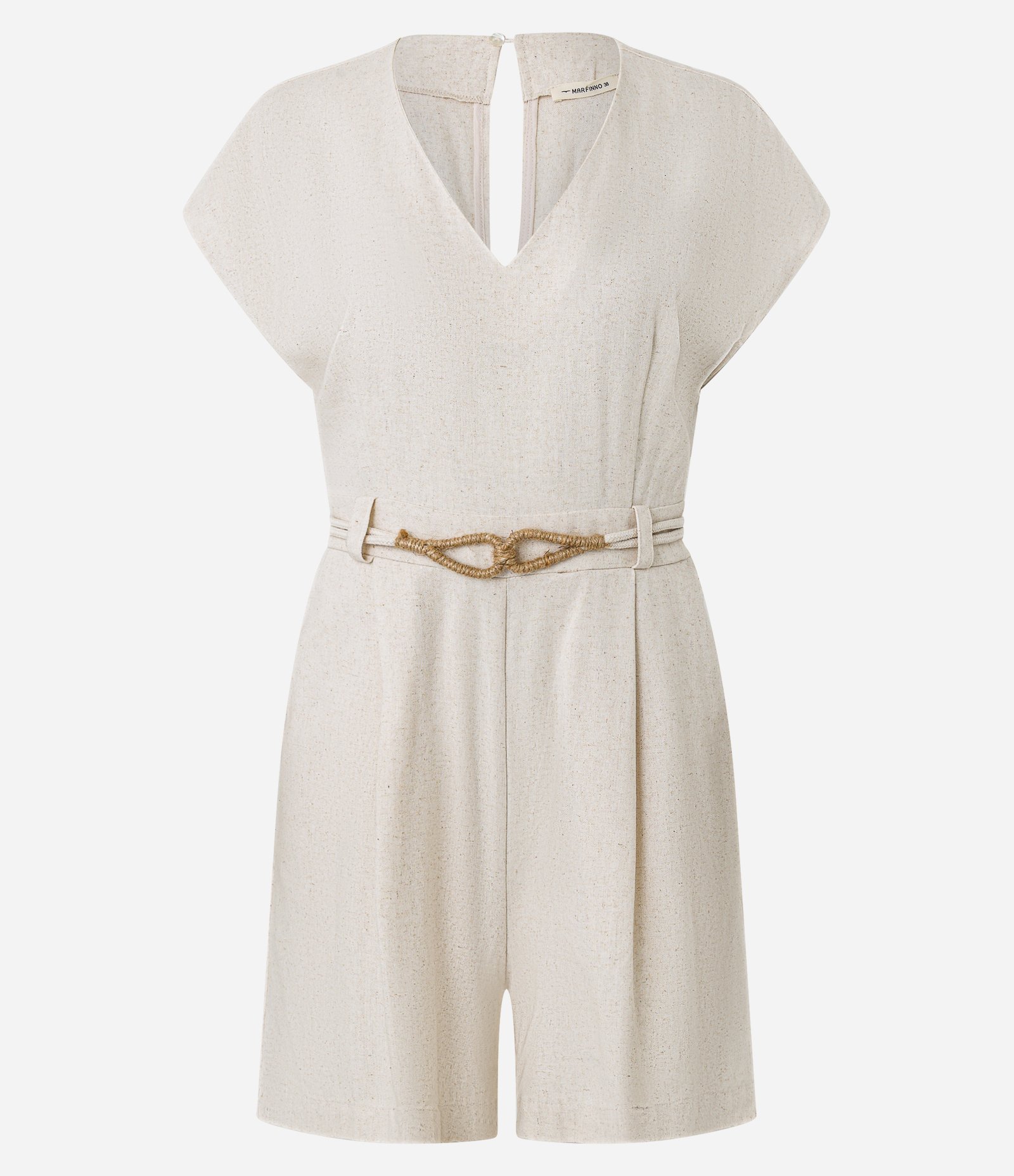 Macaquinho em Viscolinho com Cinto Corda e Pregas Bege 5