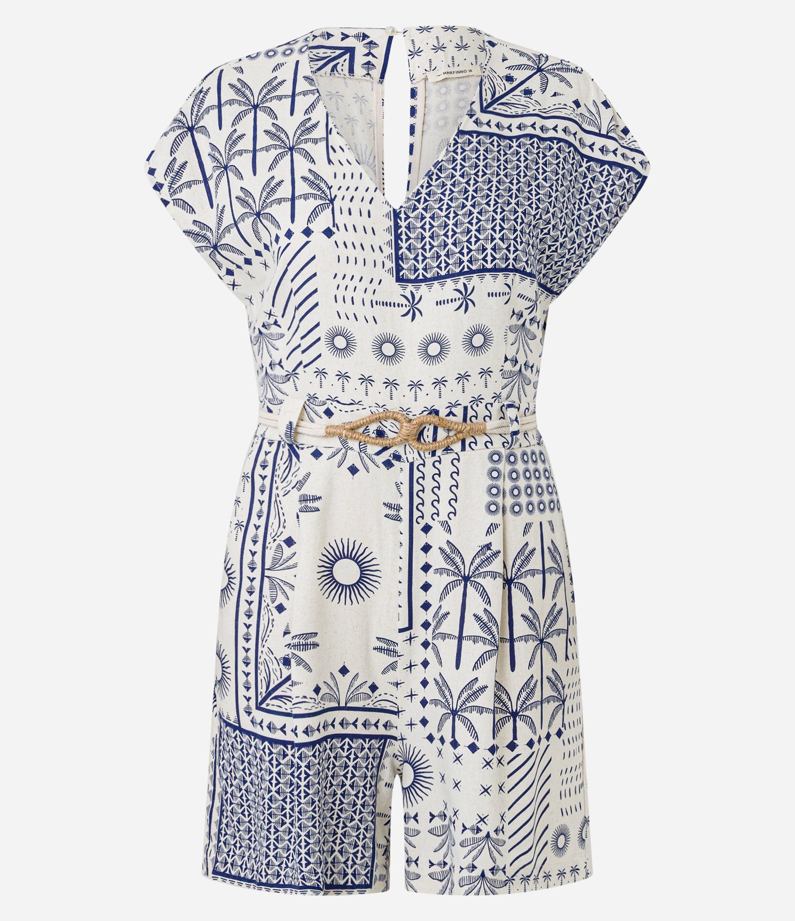 Macaquinho em Viscolinho com Cinto Corda e Estampa Tropical Off White 5