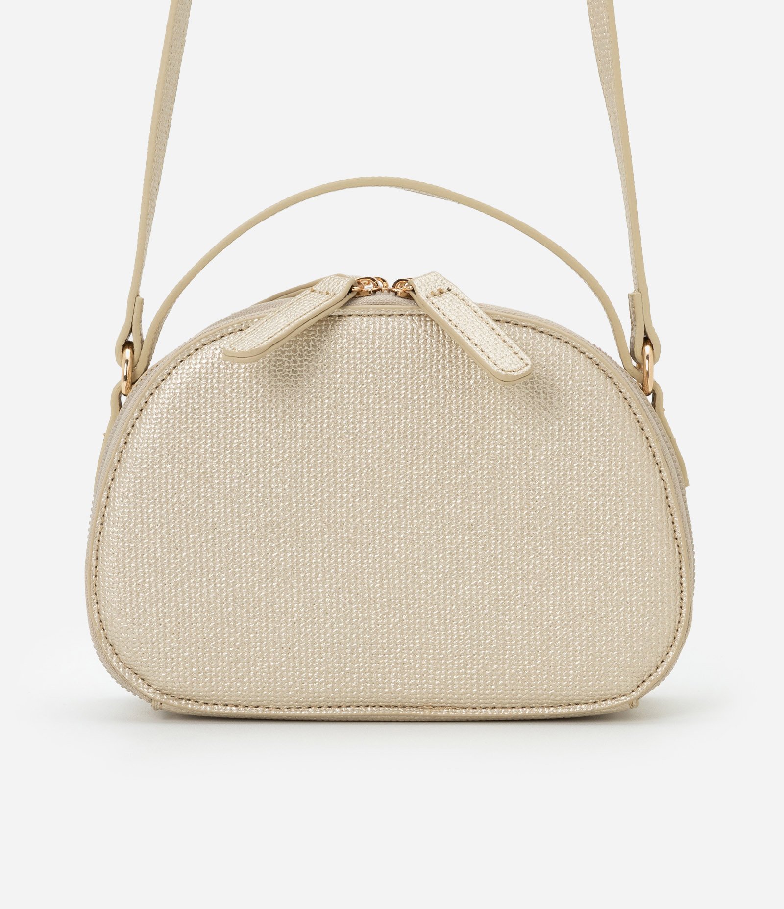 Bolsa Câmera Bag Transversal Pequena com Textura Bege/Dourado 3