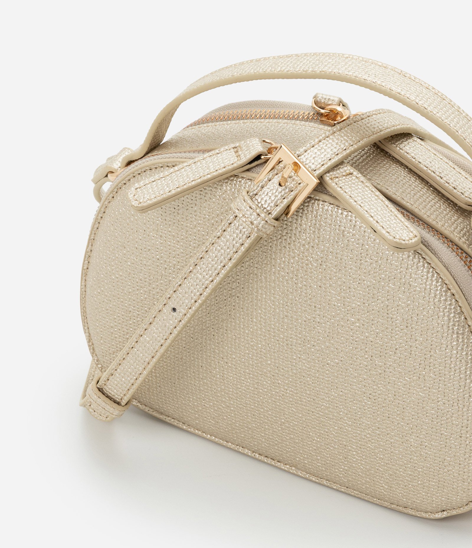 Bolsa Câmera Bag Transversal Pequena com Textura Bege/Dourado 5