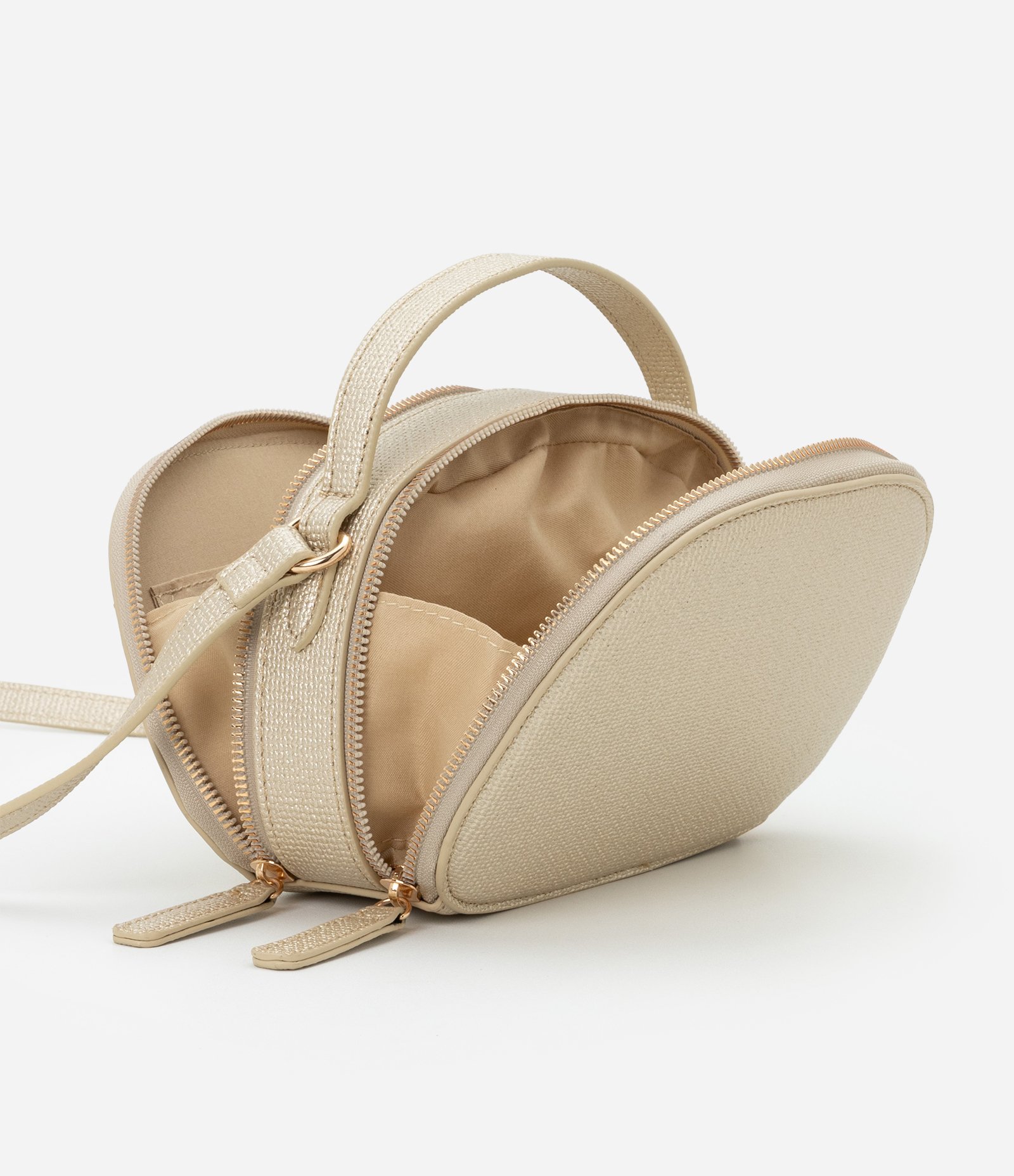 Bolsa Câmera Bag Transversal Pequena com Textura Bege/Dourado 6