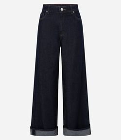 Calça Loose Cintura Baixa em Jeans com Barra Dobrada