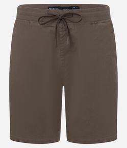 Bermuda Regular Slim em Sarja com Cós Elástico e Bolsos