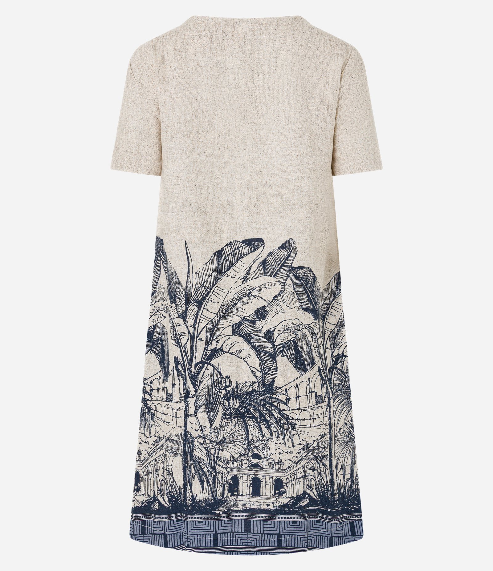 Vestido T-Shirt Curto em Viscolinho com Estampa Arco da Lapa Bege/Azul 6