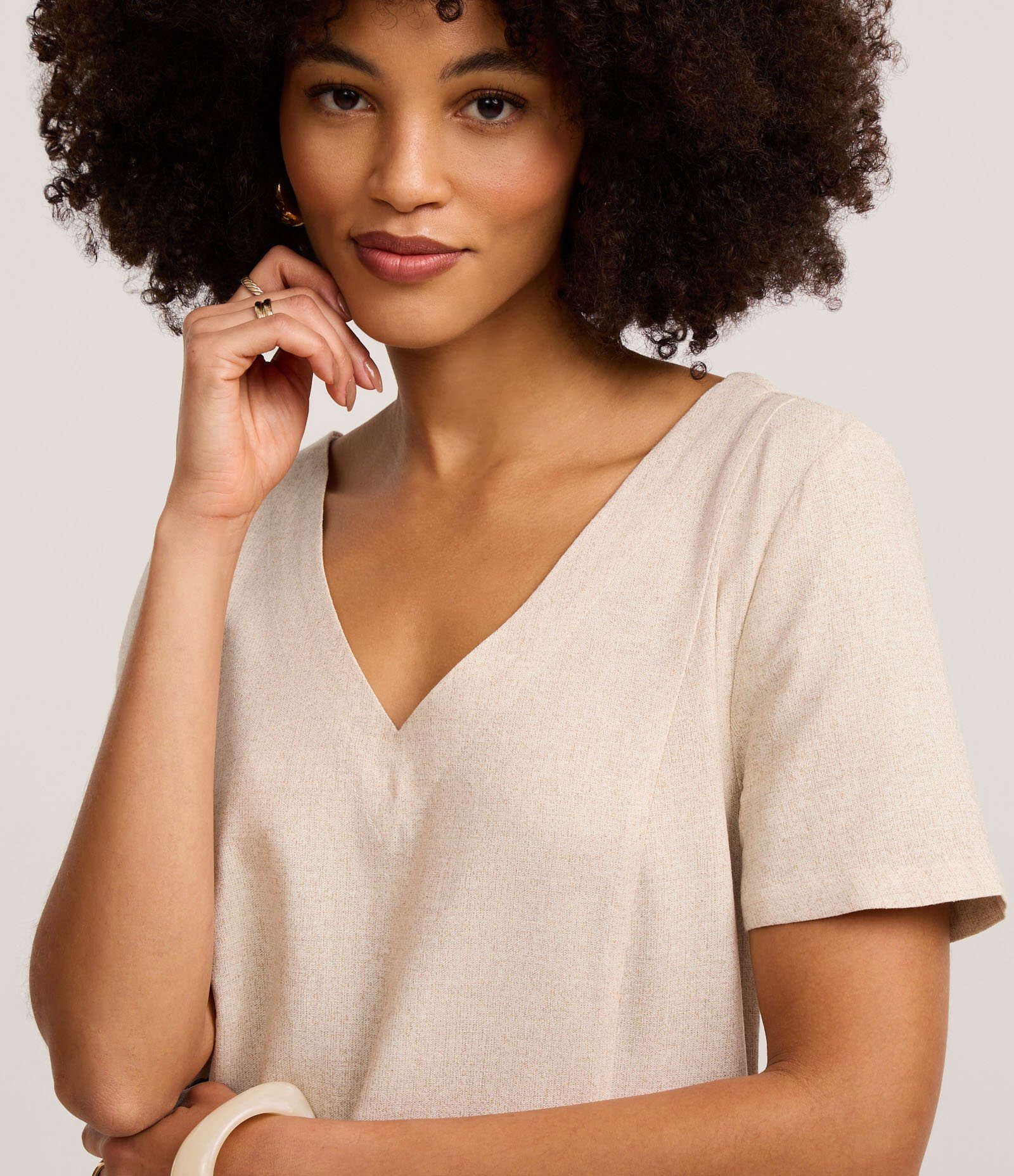 Vestido T-Shirt Curto em Viscolinho com Estampa Arco da Lapa Bege/Azul 3