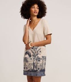 Vestido T-Shirt Curto em Viscolinho com Estampa Arco da Lapa