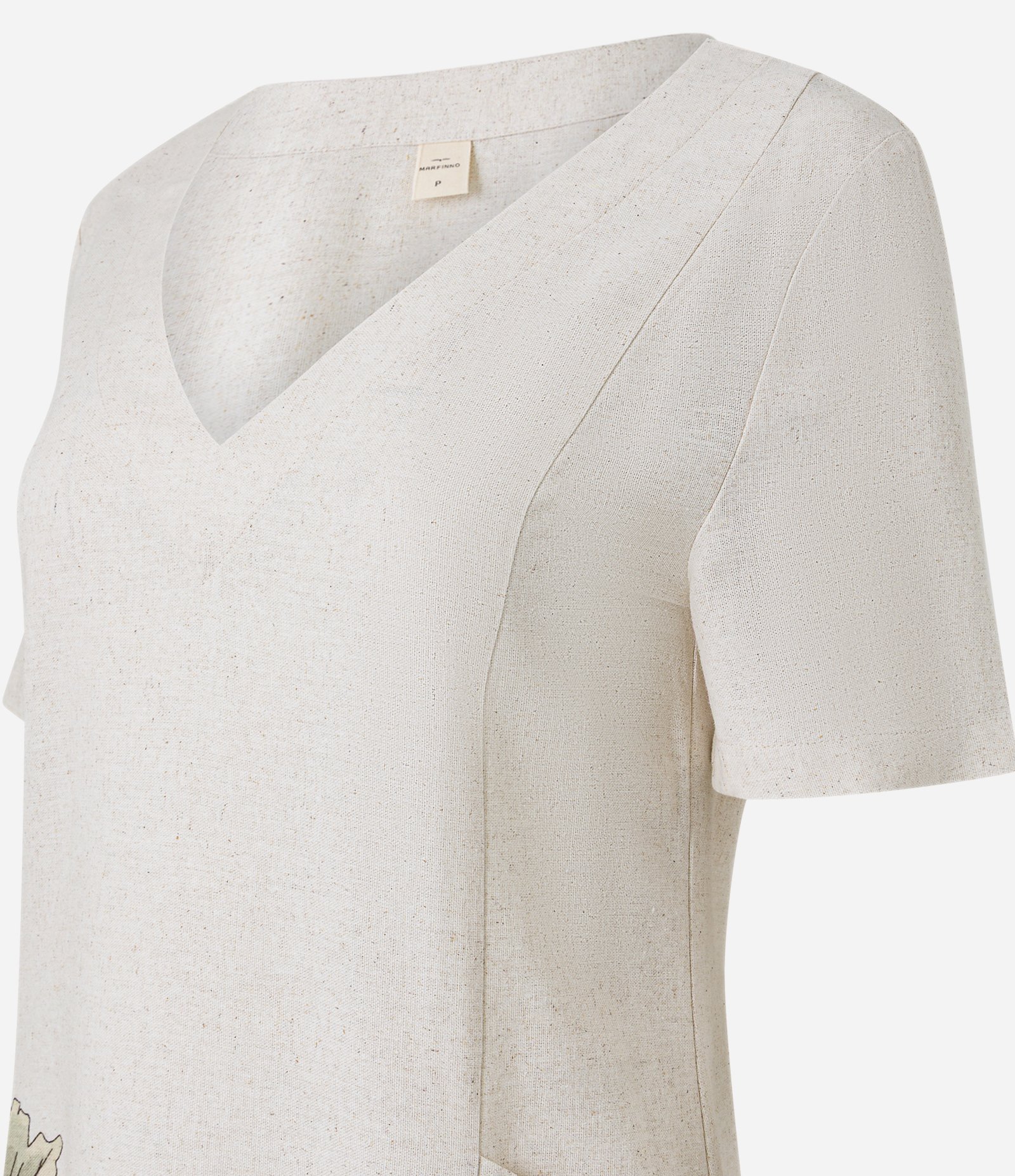 Vestido T-Shirt em Viscolinho com Estampa Folhagem Bege 2