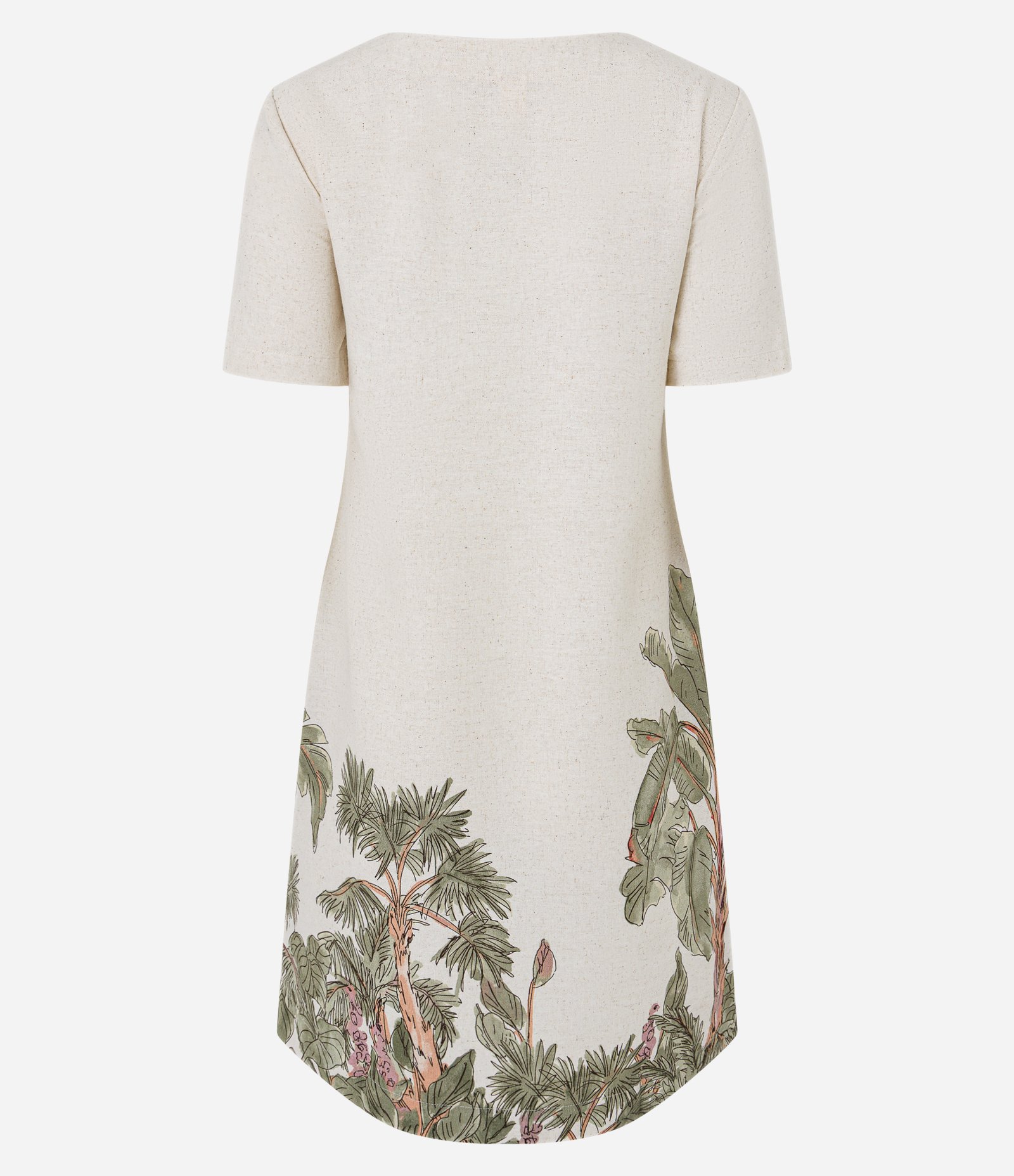 Vestido T-Shirt em Viscolinho com Estampa Folhagem Bege 4